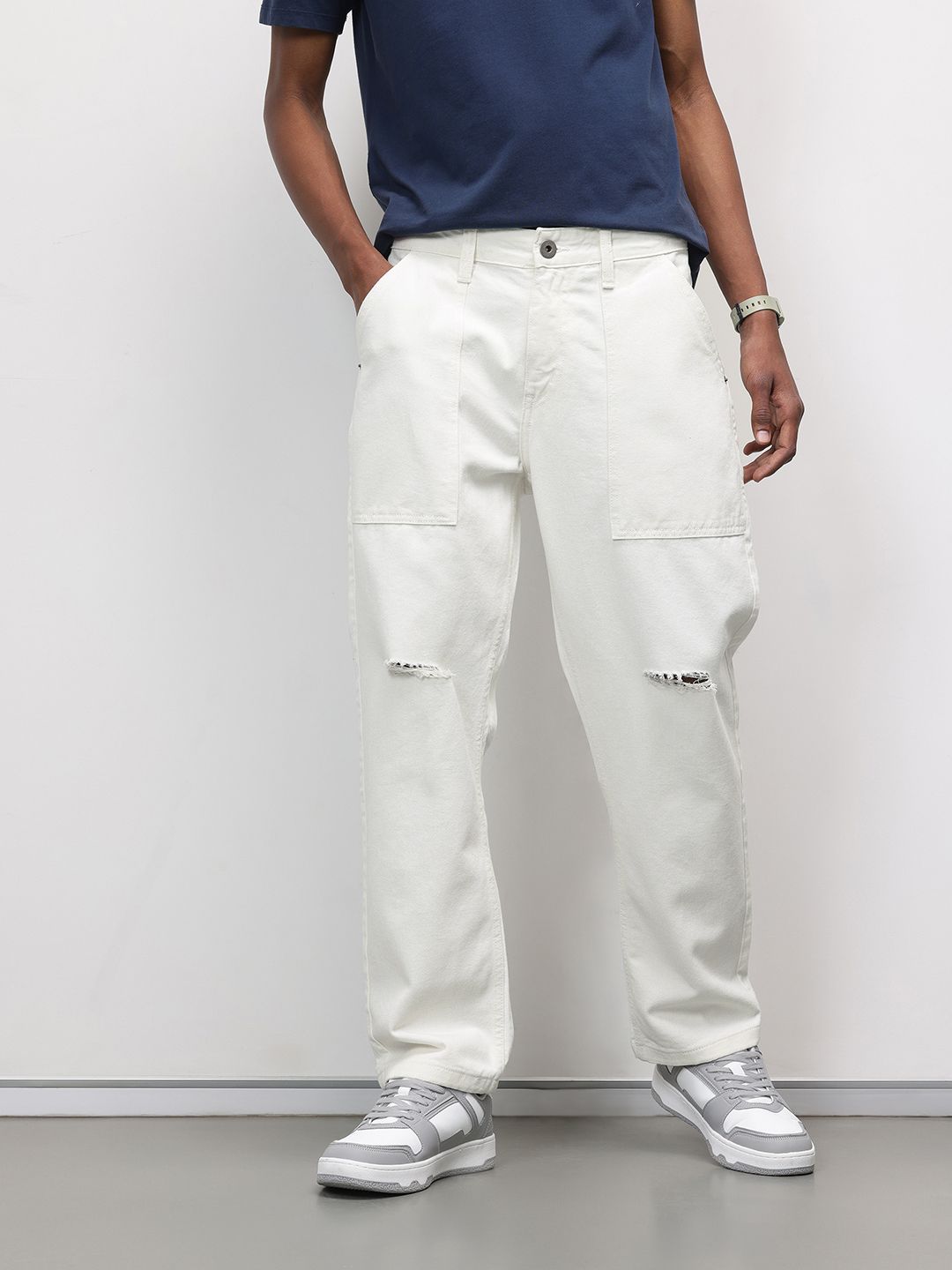 ether Men Slash Knee Baggy Jeans