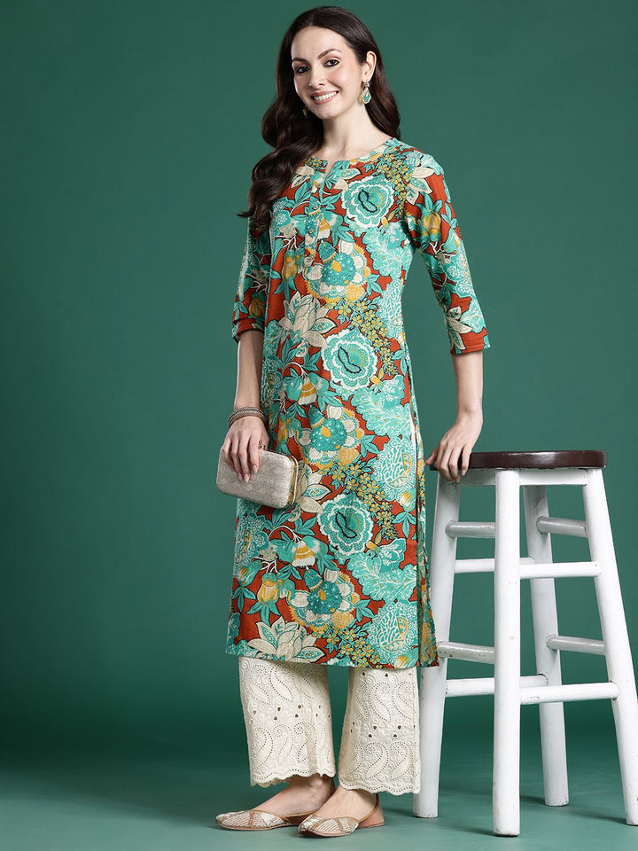 Indo Era Floral Printed Pure Cotton Kurta