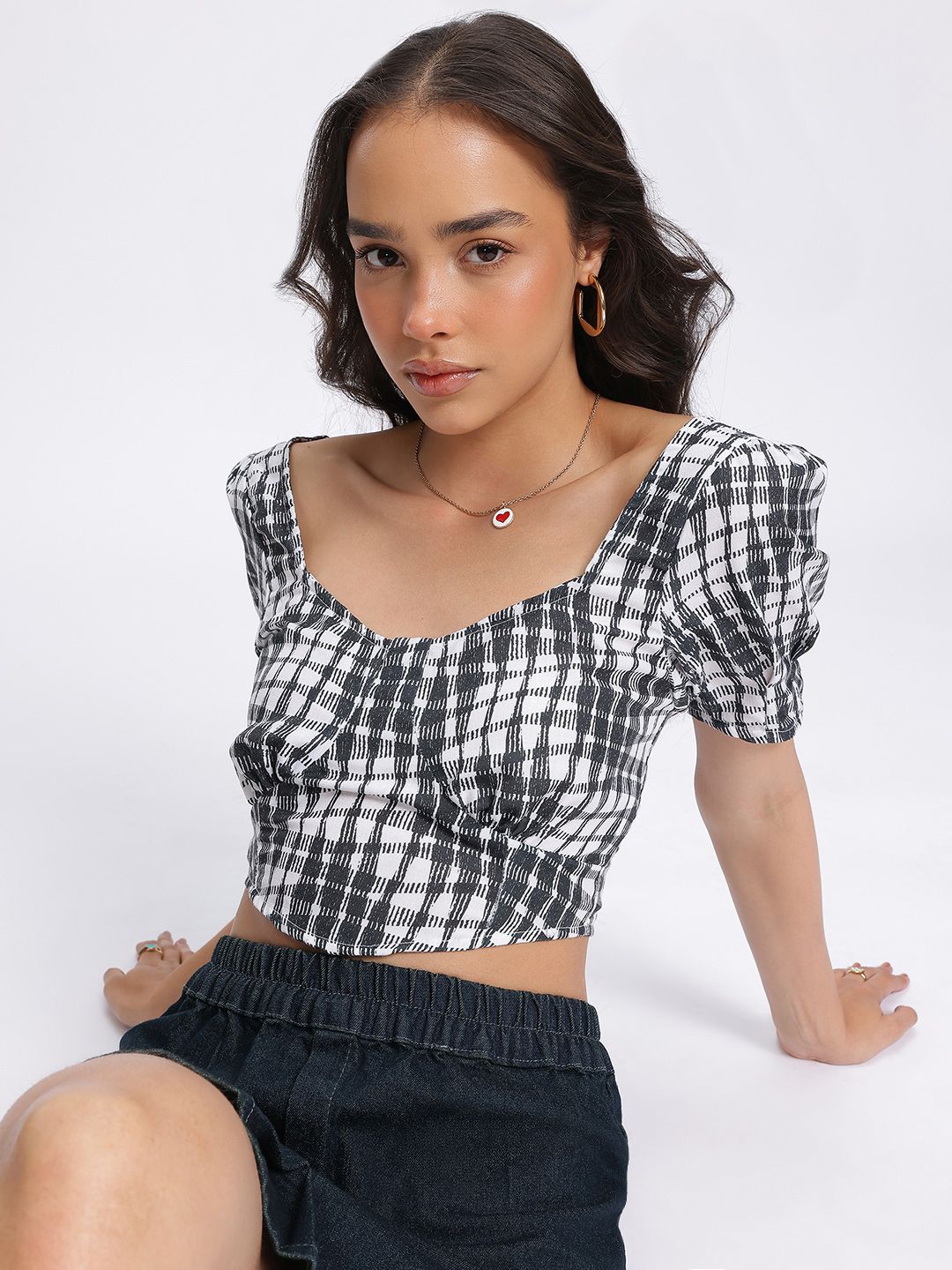 DressBerry Smocked Monochrome Crop Top