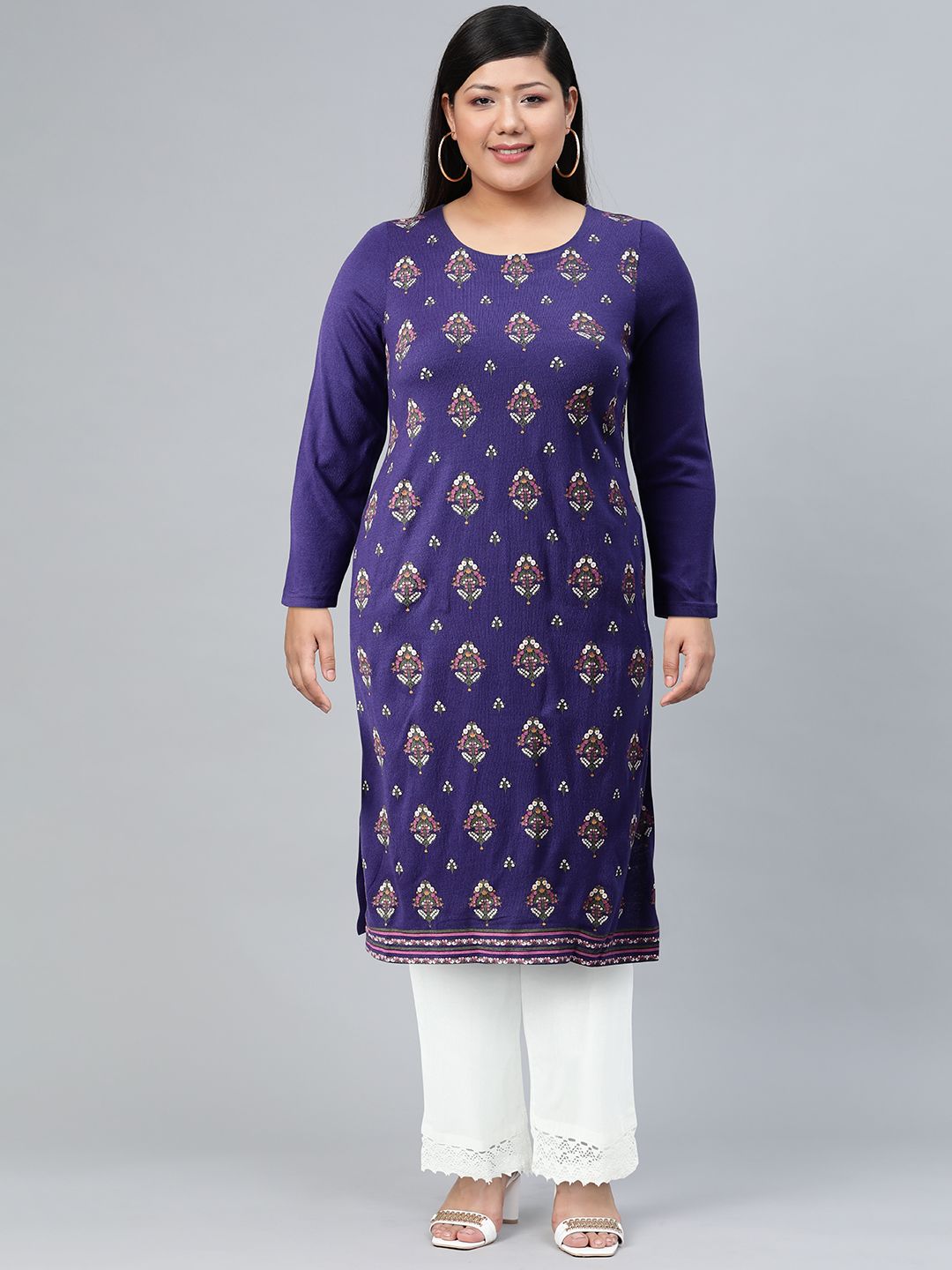 W Women Purple Ethnic Motifs Printed Kurta