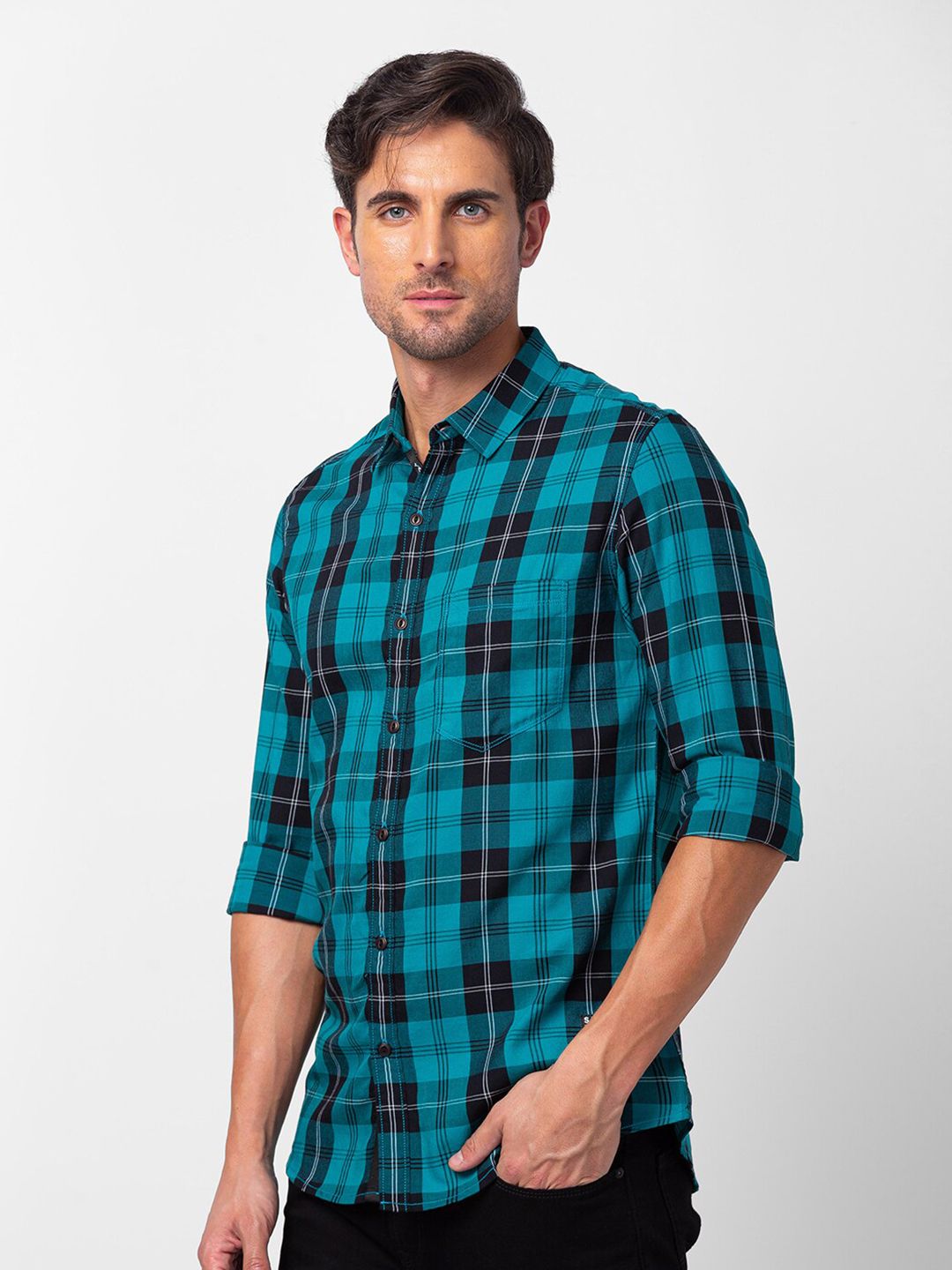 SPYKAR Men Slim Fit Tartan Checks Checked Casual Shirt