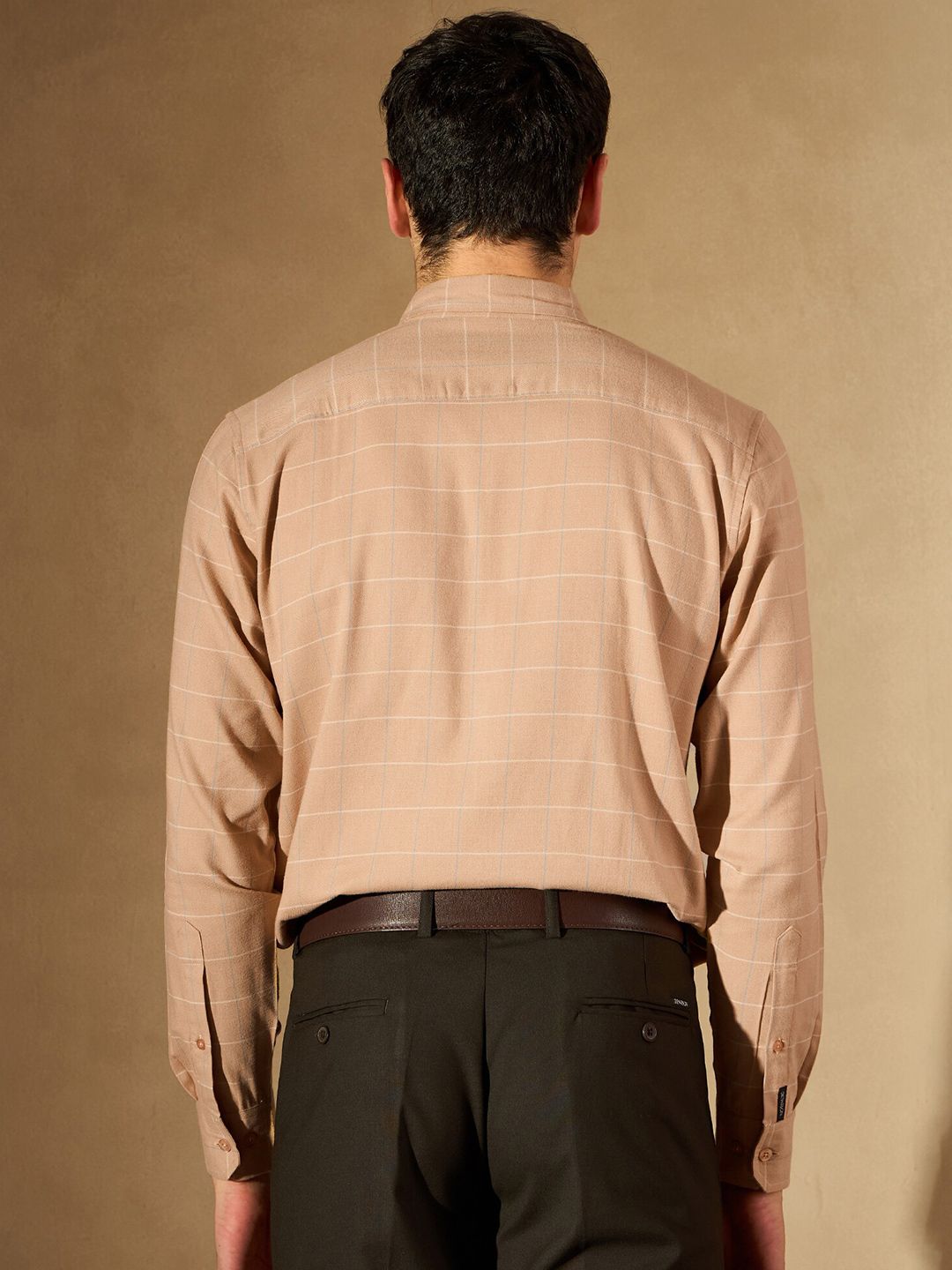 DENNISON Windowpane Checked Button-Down Collar Cotton Smart Formal Shirt