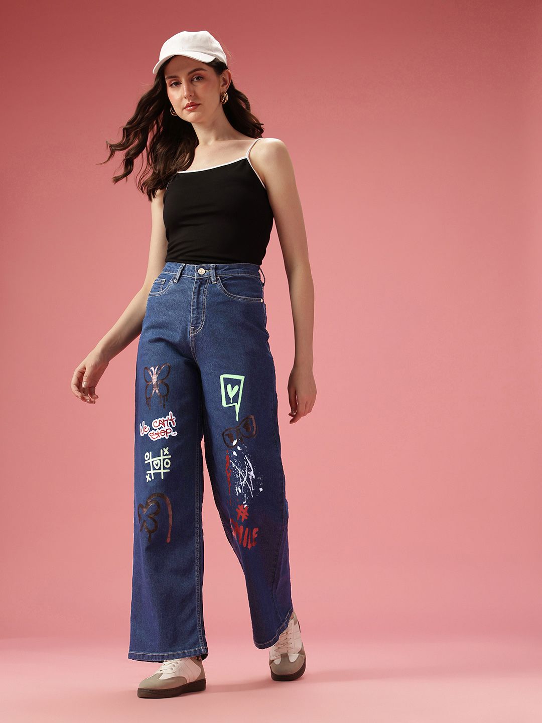 DressBerry Women Wide Leg High-Rise Printed Stretchable Jeans