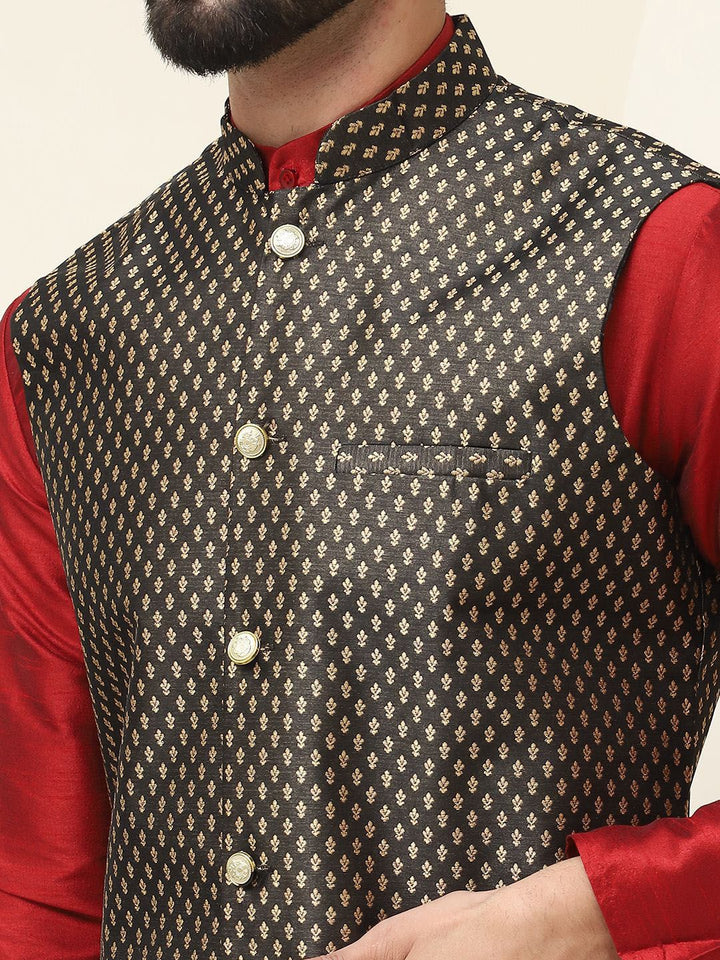 SOJANYA Kurta Kapas Sutera Kolar Mandarin Dengan Jaket Nehru Rekaan Churidar & Tenunan