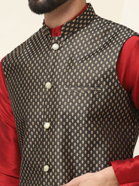 SOJANYA Kurta Kapas Sutera Kolar Mandarin Dengan Jaket Nehru Rekaan Churidar & Tenunan