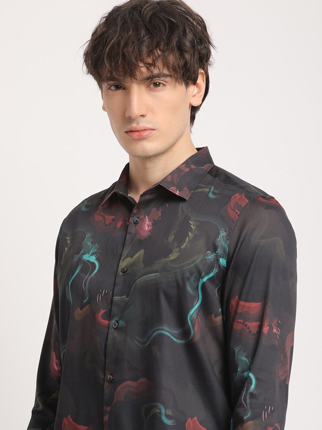 THE BEAR HOUSE Men Abstract Graphic Print Slim Fit Casual Shirt