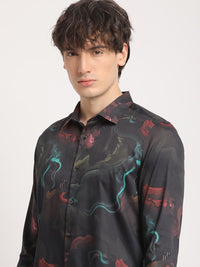 THE BEAR HOUSE Men Abstract Graphic Print Slim Fit Casual Shirt