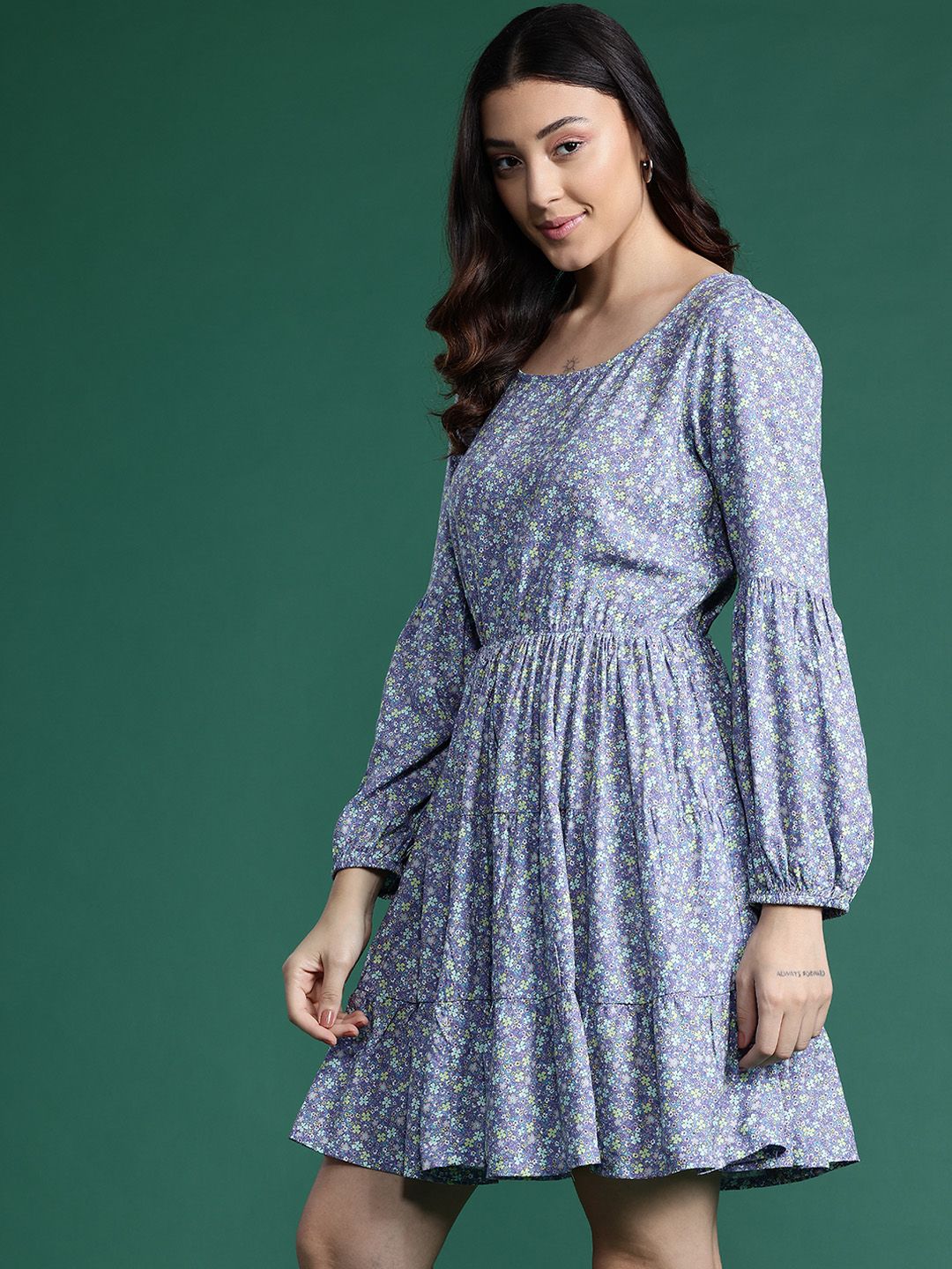 DressBerry Floral Print Tiered A-Line Dress