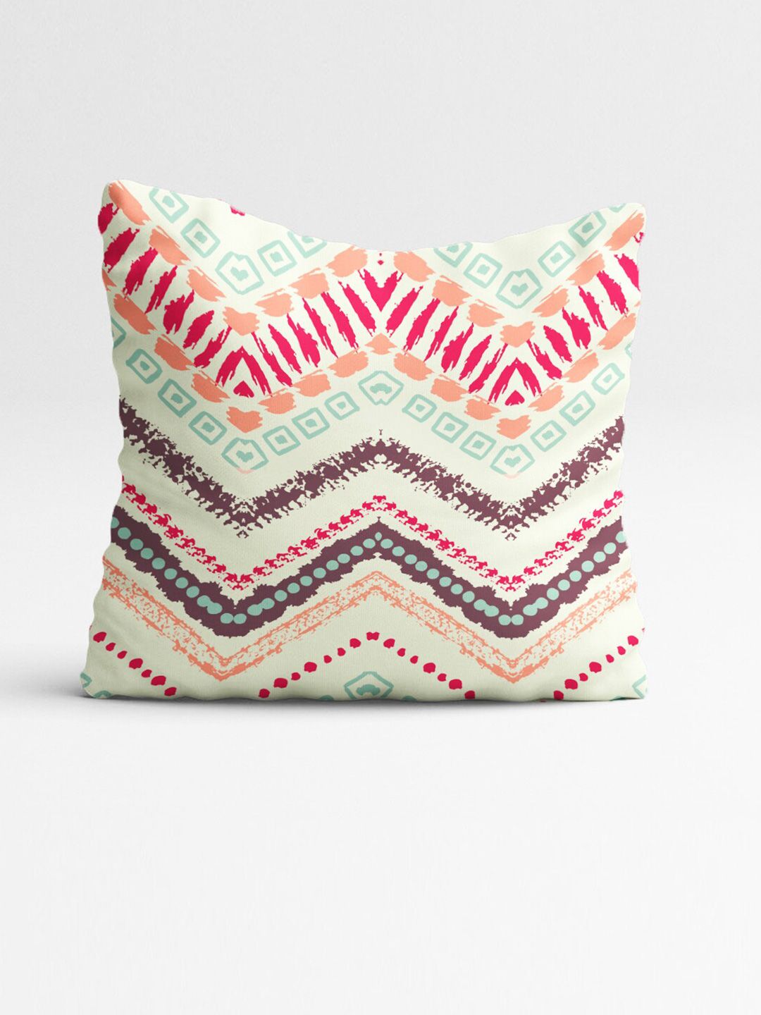 STITCHNEST Teal & Yellow Set of 5 Geometric Square Cushion Covers