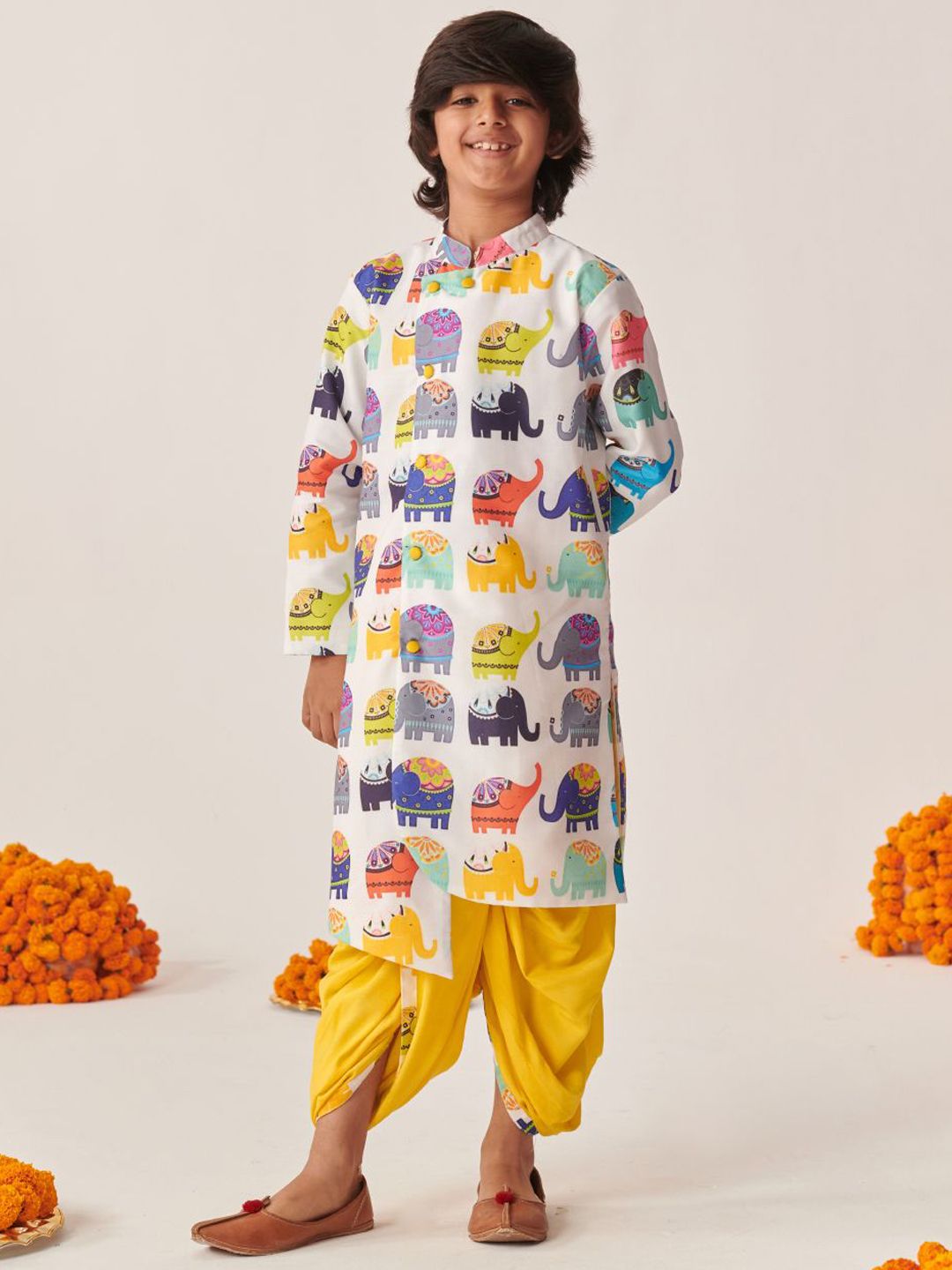 pspeaches Boys Animal Printed Angrakha Kurta with Dhoti Pants