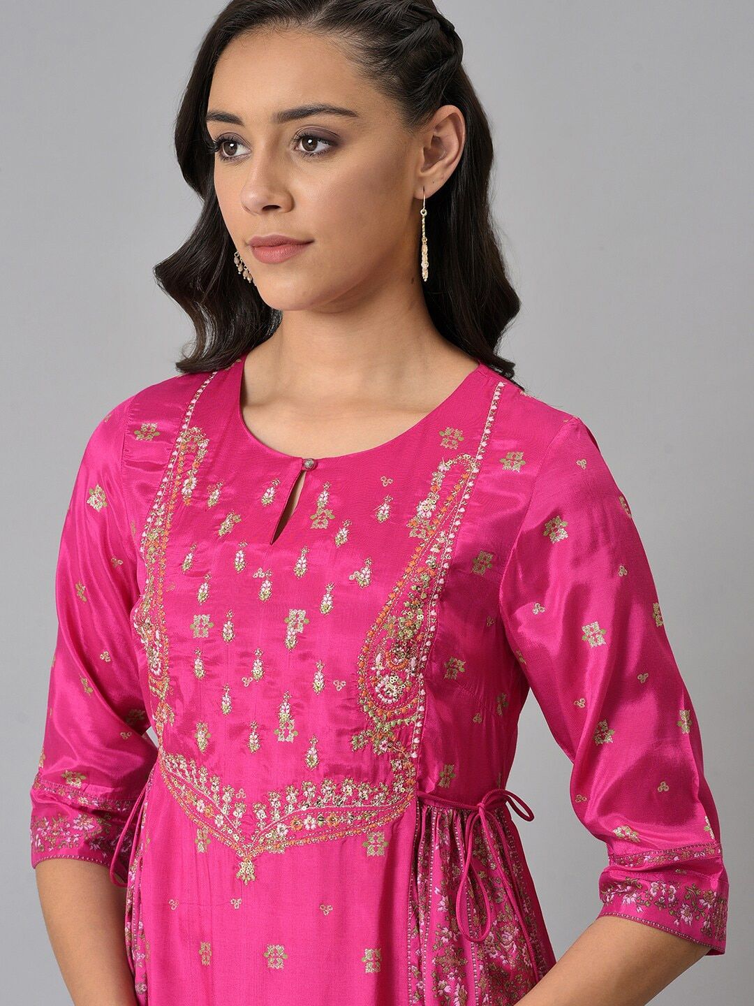W Women Pink Ethnic Motifs Embellished Handloom Anarkali Kurta