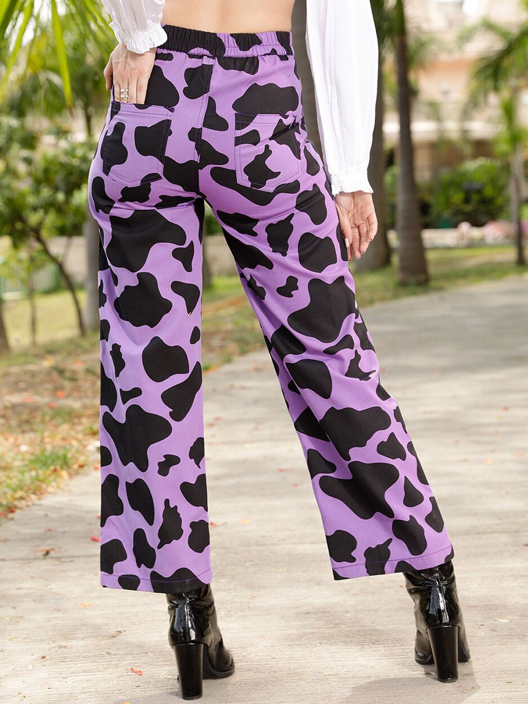 STREET 9 Women Lavender Printed Relaxed Straight Leg Straight Fit High-Rise Trousers