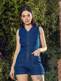 SASSAFRAS Blue Front Zipper Cargo Styles Play Jumpsuit