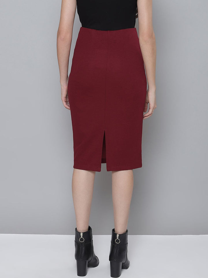 SASSAFRAS Women Maroon Solid Pencil Skirt