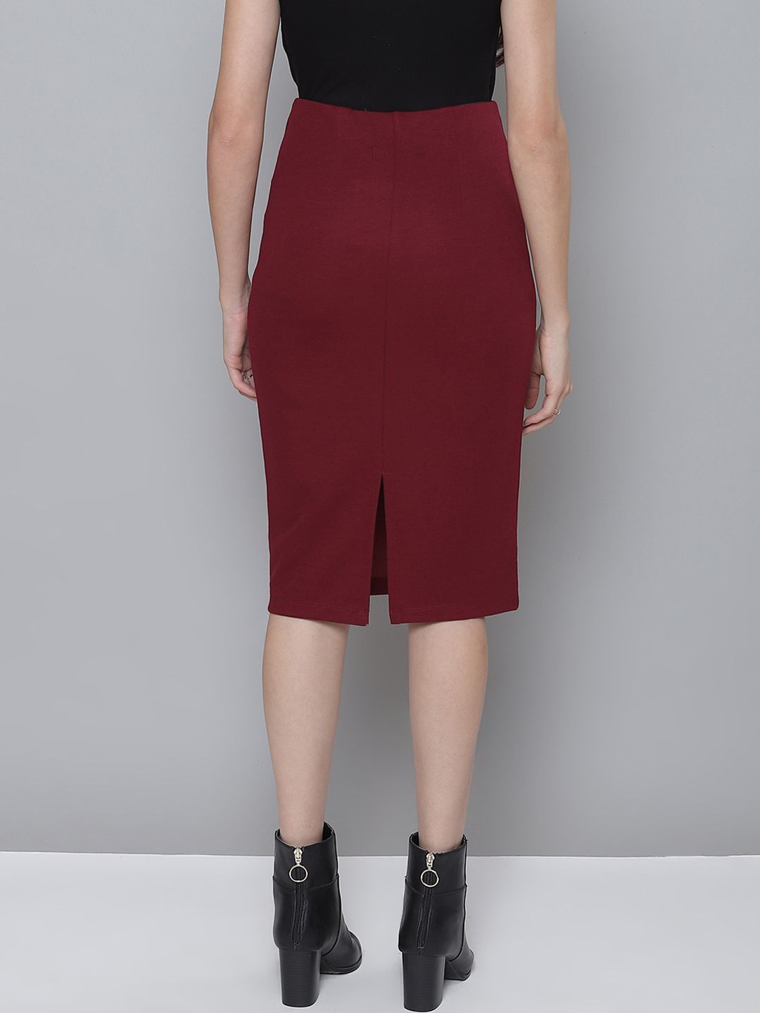 SASSAFRAS Women Maroon Solid Pencil Skirt