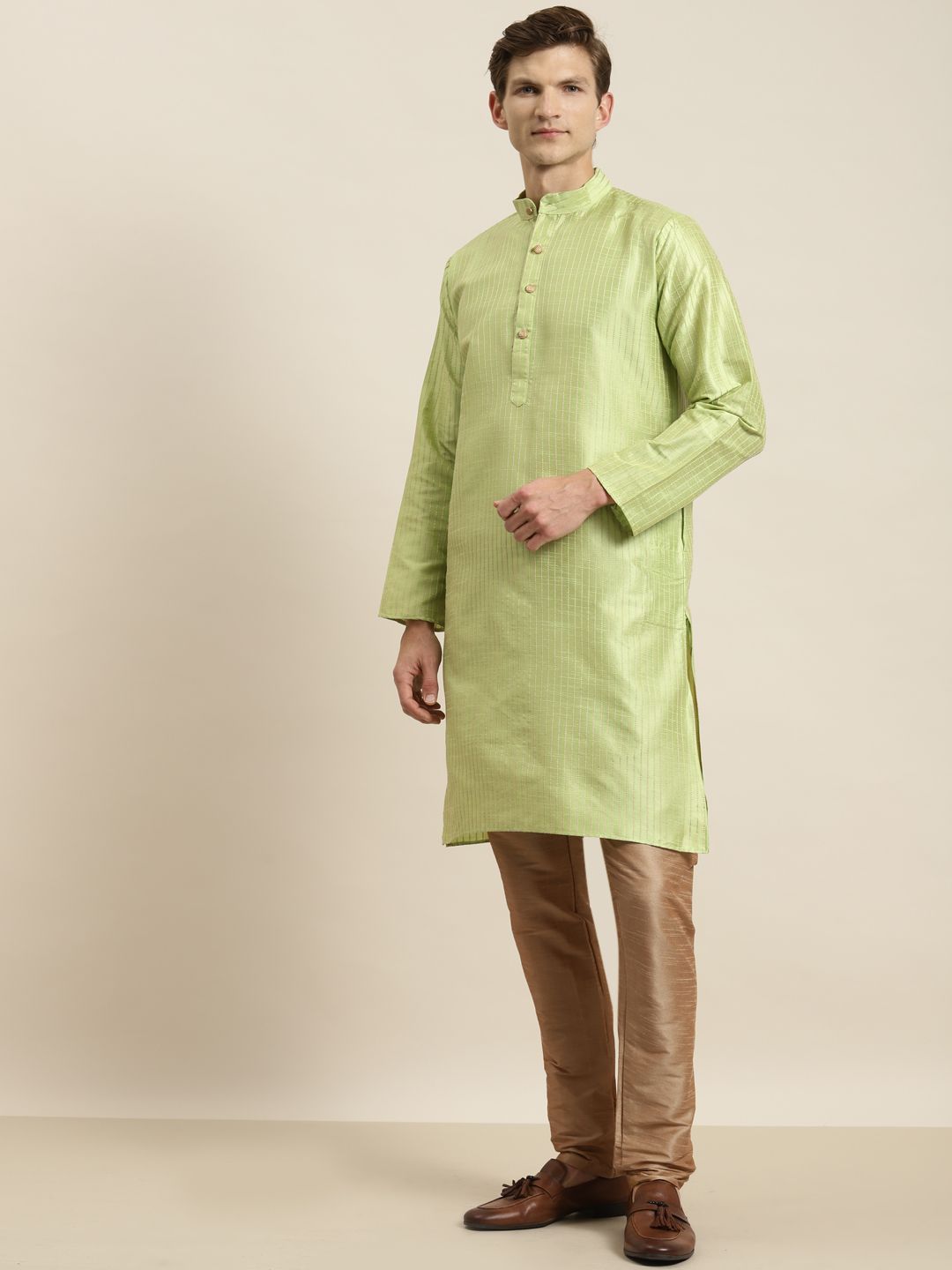 SOJANYA Kurta Belang Hijau Limau Lelaki dengan Jaket Churidar & Nehru