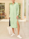 DressBerry Spirited Swirl Self-Striped Midi Shirt Dress with Slit-Detail