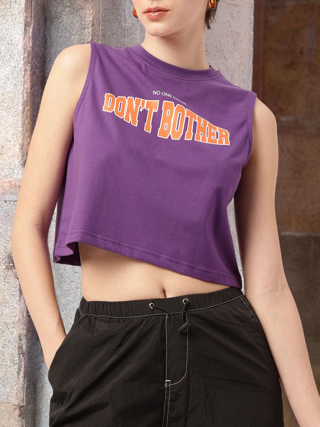 DressBerry Cute Chic Printed Sleeveless Crop T-Shirt