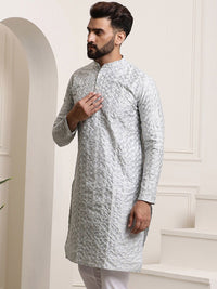 SOJANYA Band Collar Floral Embroidered Thread Work Straight Kurta
