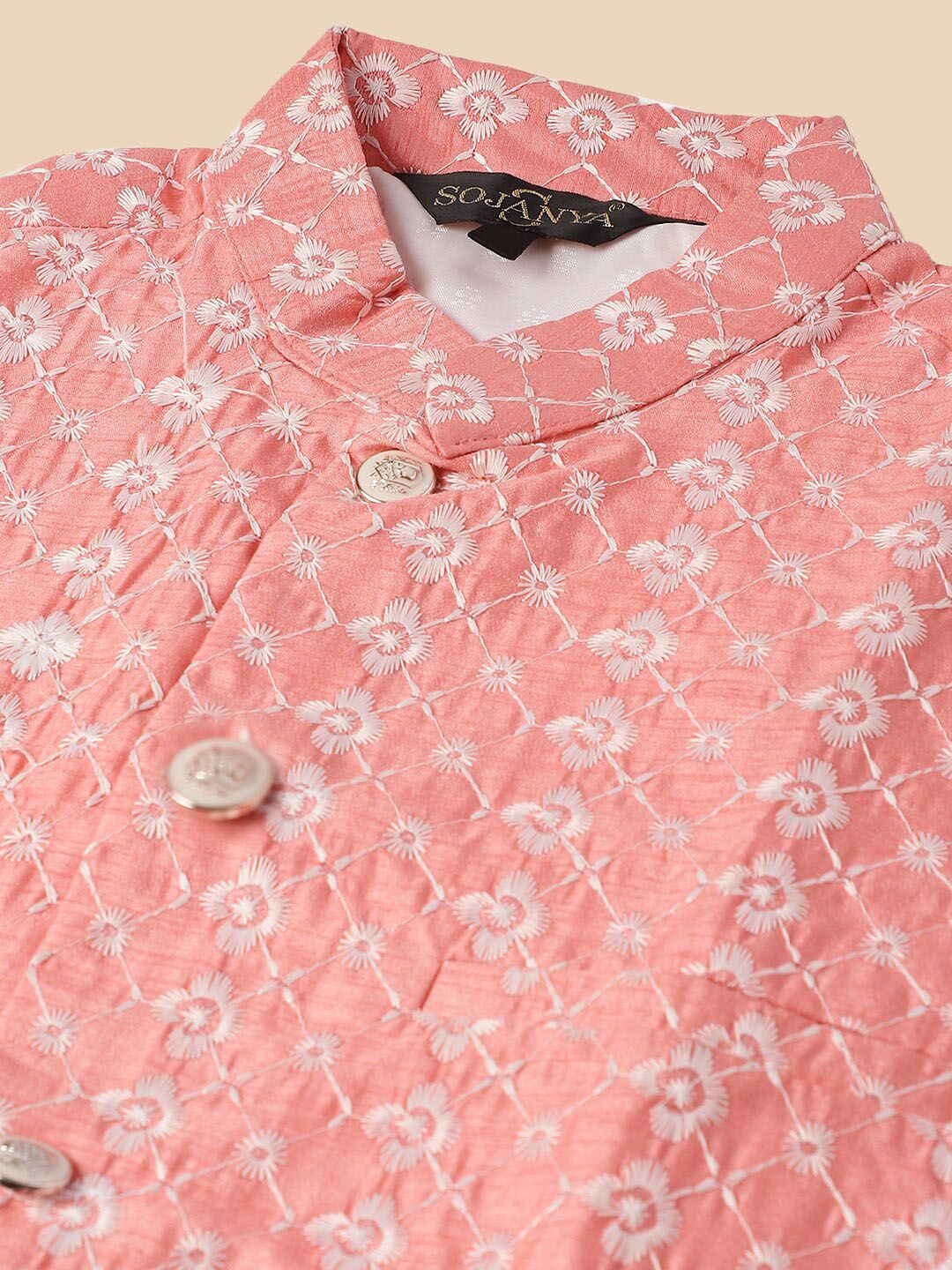 SOJANYA Ethnic Motifs Embroidered Pure Cotton Kurta With Pyjamas & Nehru Jacket