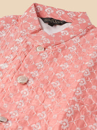 SOJANYA Ethnic Motifs Embroidered Pure Cotton Kurta With Pyjamas & Nehru Jacket