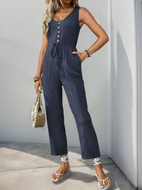 DressBerry Crinkled Waist Tie-Up Basic Jumpsuit
