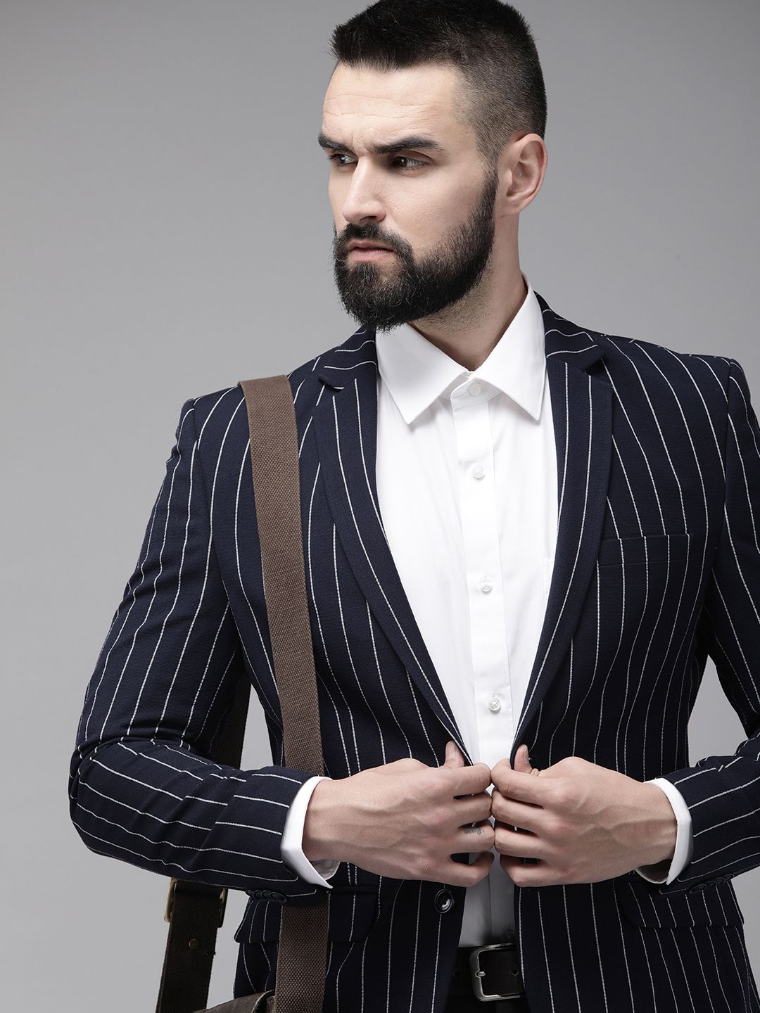 Park Avenue Striped Single Breasted Formal Blazer