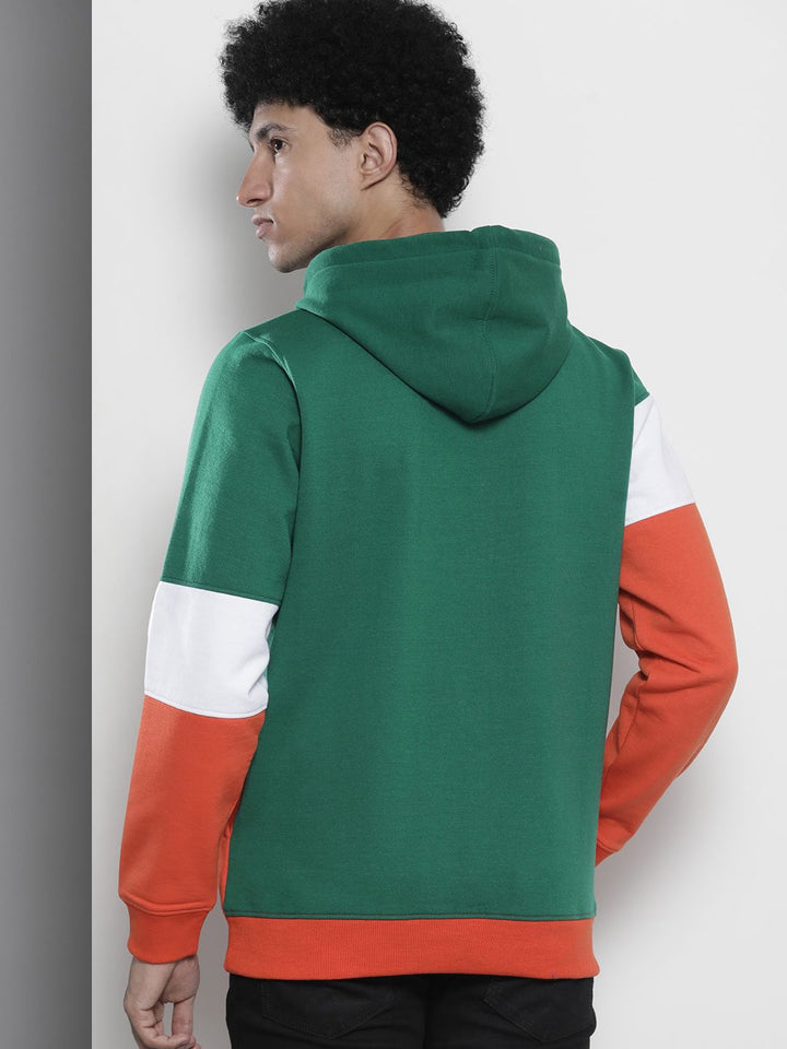 The Indian Garage Co Men Green & Orange Striped Hooded Sweatshirt