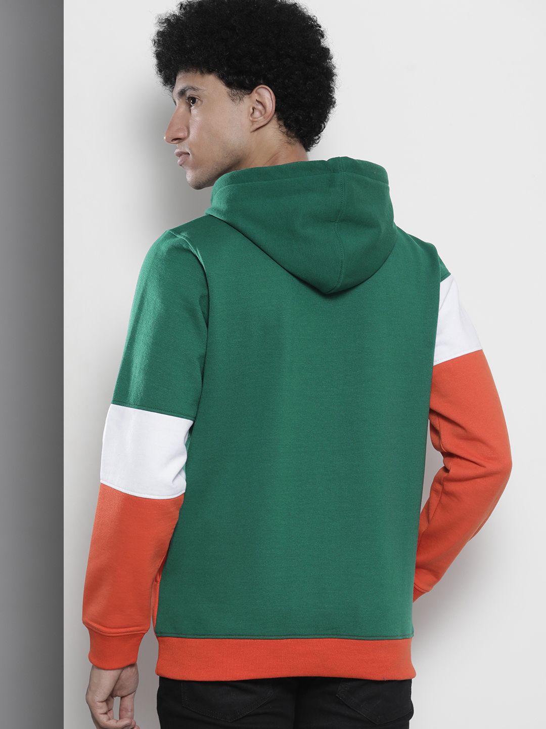 The Indian Garage Co Men Green & Orange Striped Hooded Sweatshirt