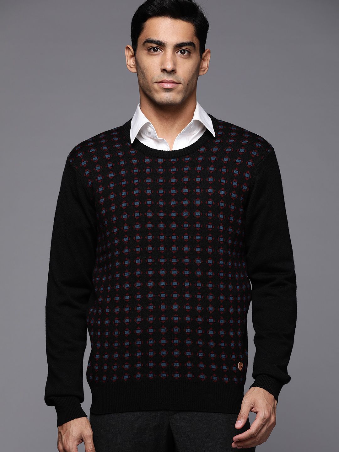 Raymond Men Black Geometric Pullover