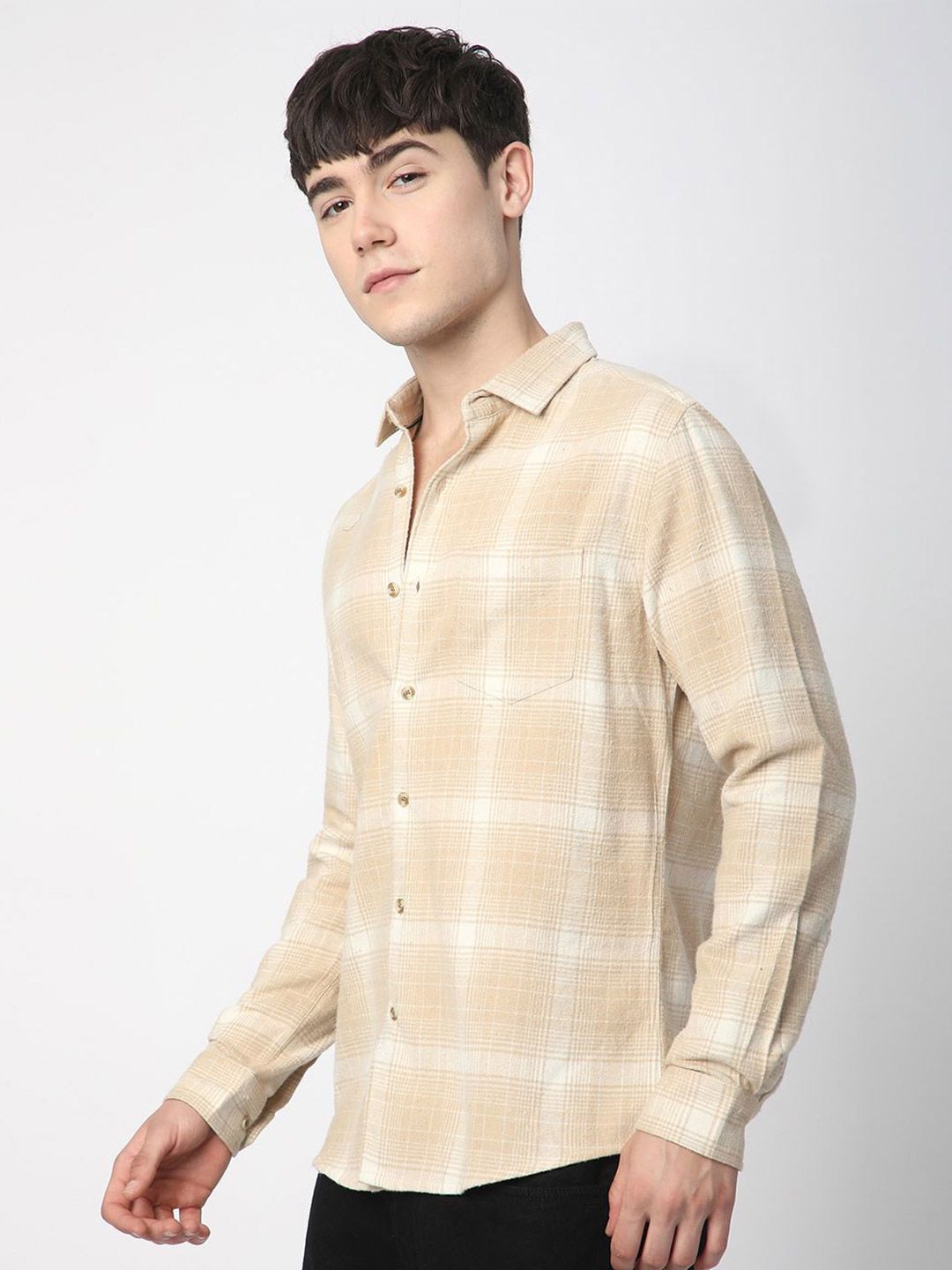 VASTRADO Men Classic Slim Fit Cutaway Collar Tartan Checked Pure Cotton Casual Shirt