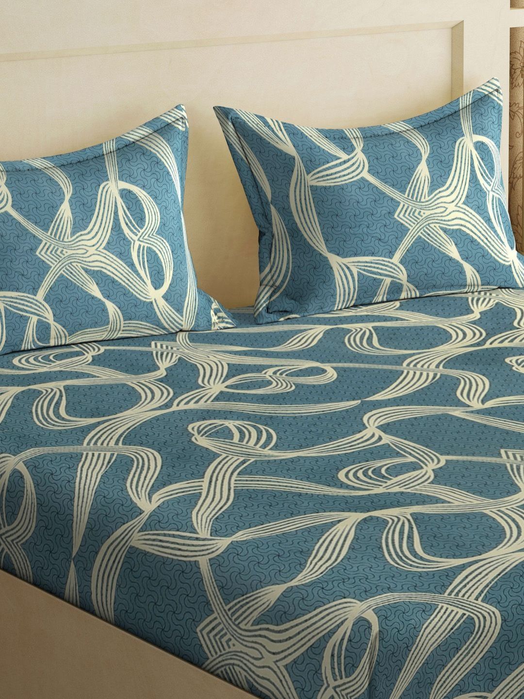 Myntra Elegant Homes Book Fold Turquoise Blue Printed Set Cadar King 300TC 2.5m x 2.25m