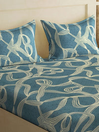 Myntra Elegant Homes Book Fold Turquoise Blue Printed Set Cadar King 300TC 2.5m x 2.25m