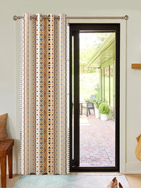 URBAN SPACE White & Orange Ethnic Motifs Single Door Curtain
