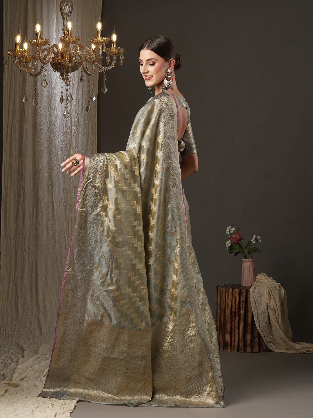 Saree mall Woven Design Zari Silk Blend Saree