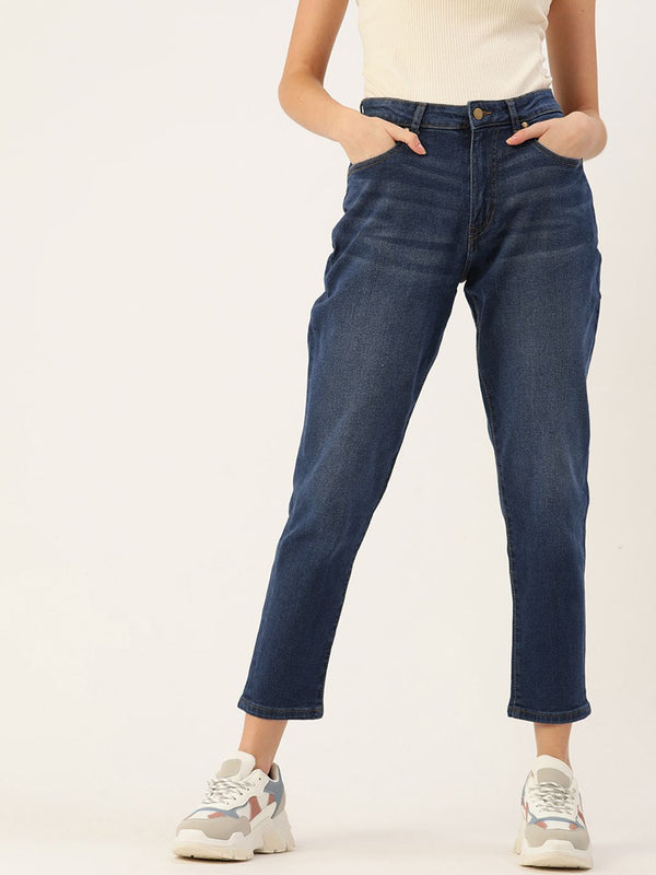 DressBerry Women Navy Blue Boyfriend Fit Stretchable Jeans