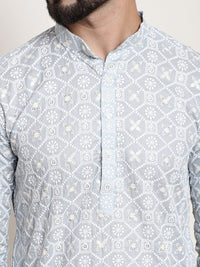 SOJANYA Band Collar Ethnic Motifs Embroidered Thread Work Cotton Kurta