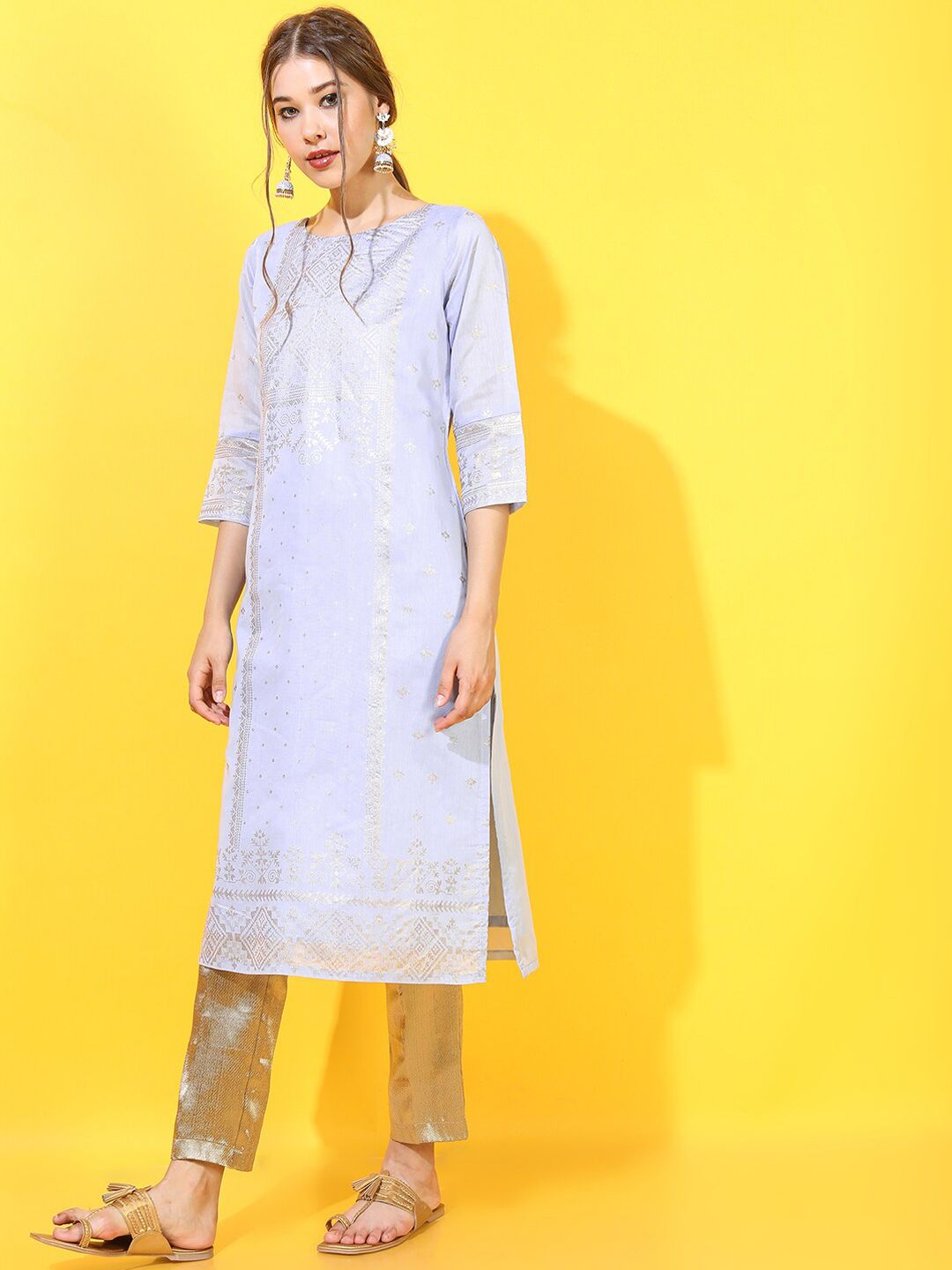 Vishudh Women Blue Ethnic Motifs Printed Kurta