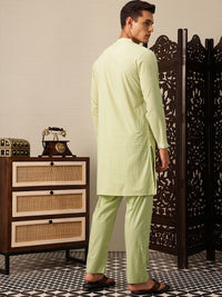 House of Pataudi Hand embroidered chikankari pure cotton Jashn kurta paired with matching pyjama trousers