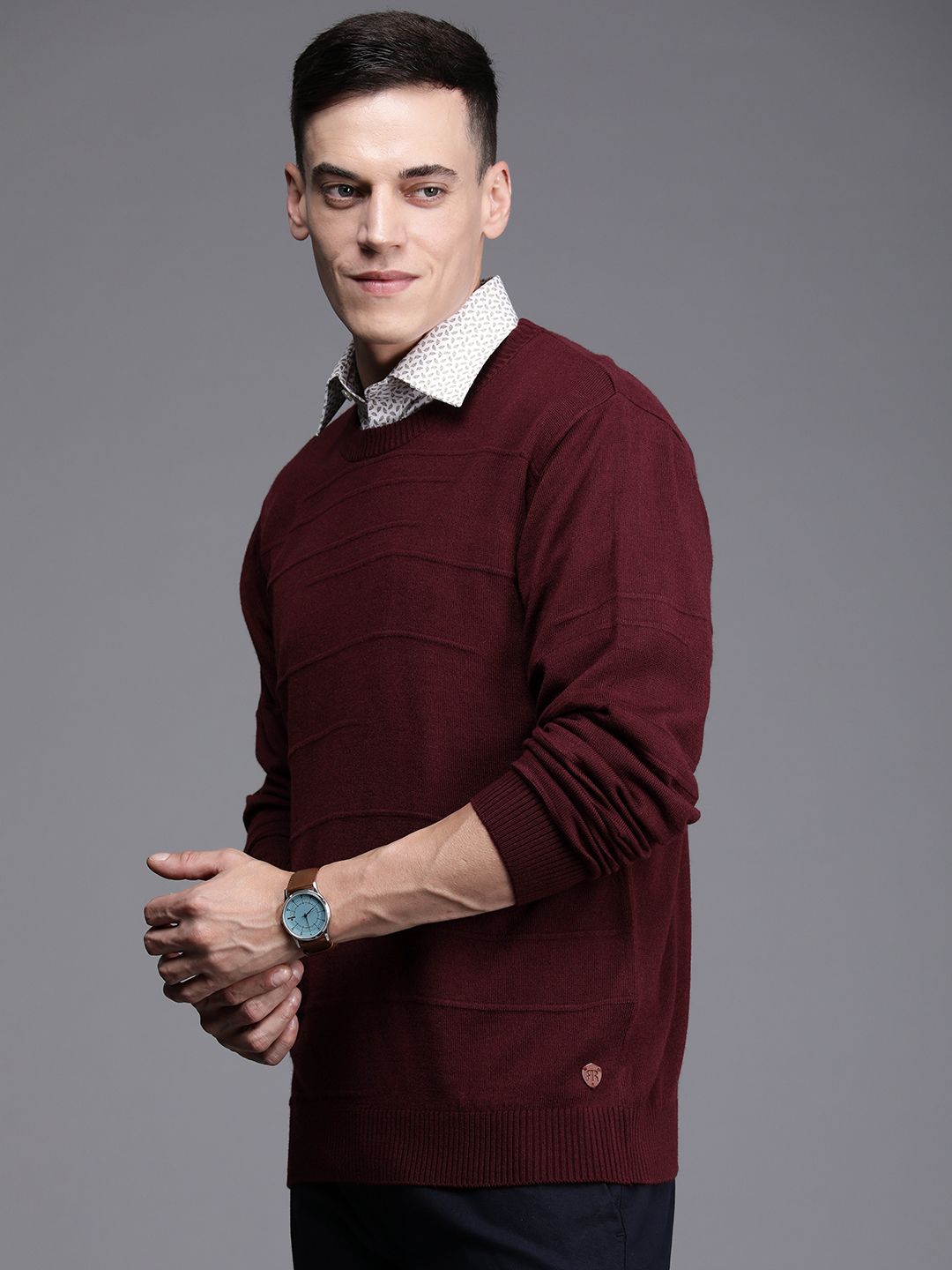 Raymond Men Maroon Striped Pullover