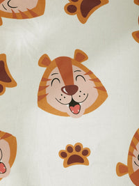KLOTTHE Cream Cartoon Printed Fitted 400 TC Cotton King Bedsheet & 2 Pillow Covers