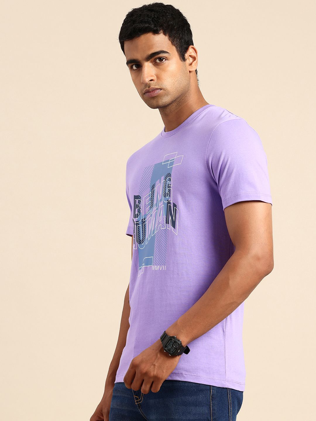 Being Human Brand Logo Printed Pure Cotton Slim Fit T-shirt