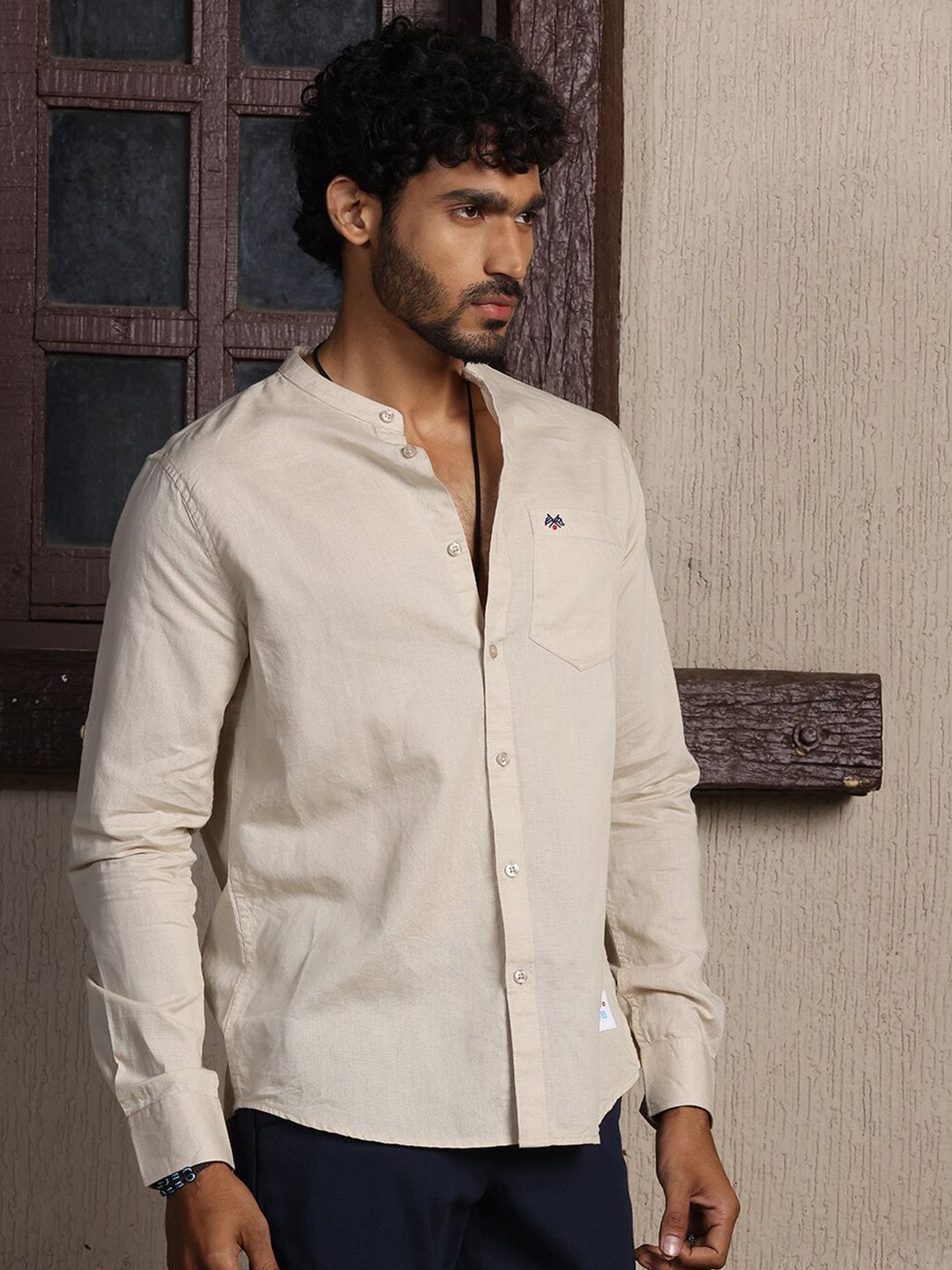 Thomas Scott Premium Cotton Linen Slim Fit Opaque Casual Shirt