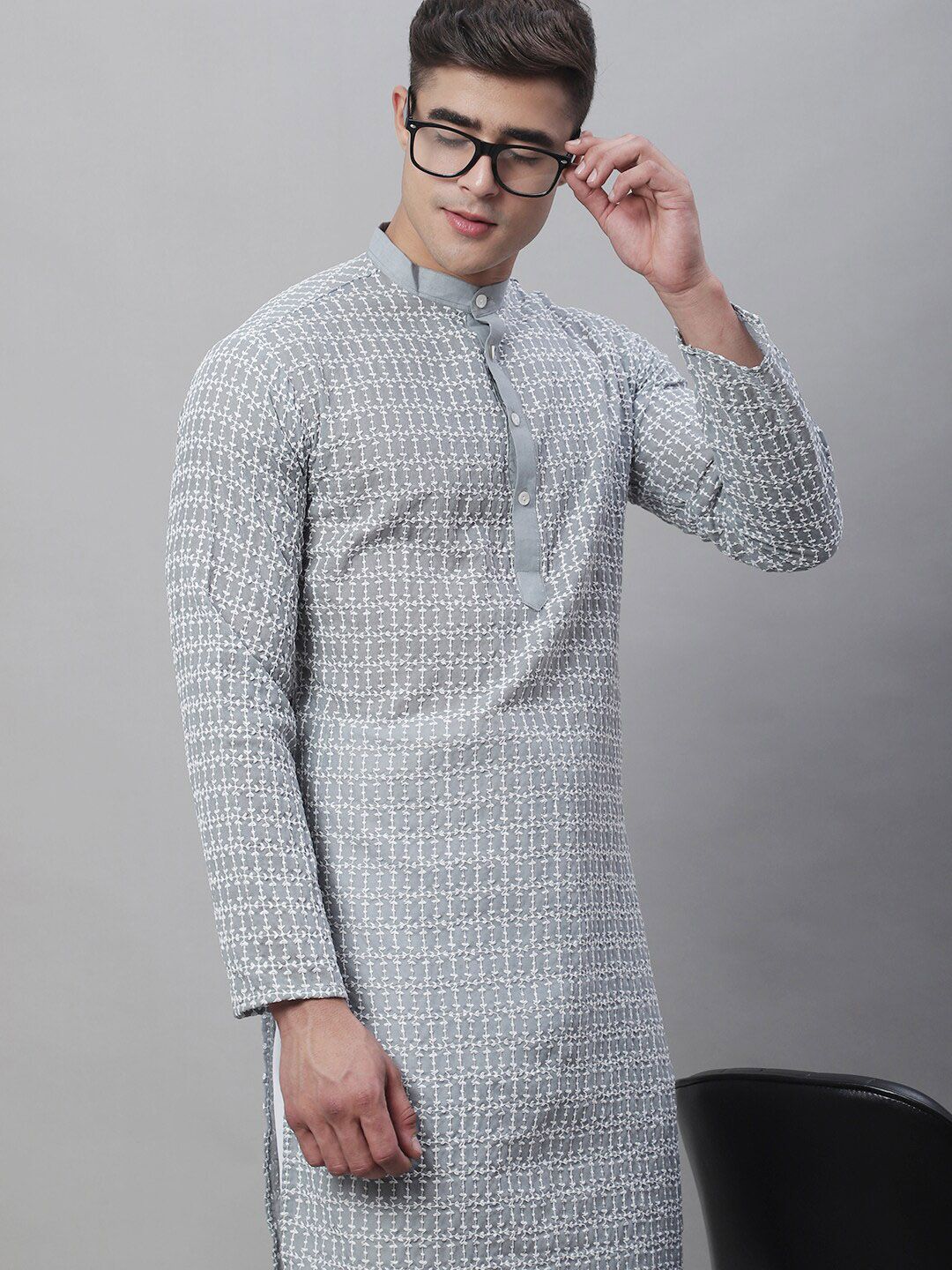 SOJANYA Ethnic Motifs Embroidered Thread Work Pure Cotton Kurta With Churidar