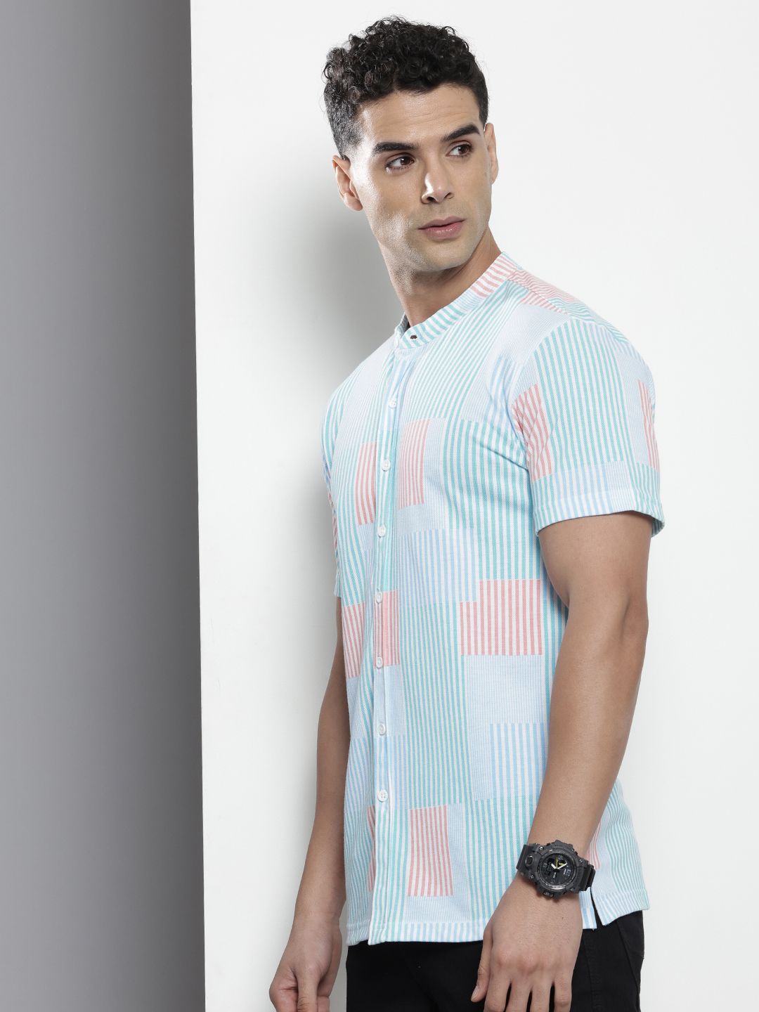 The Indian Garage Co Band Collar Striped Casual Shirt