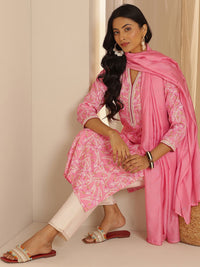 Libas Floral Printed Straight Sequinned Kurta with Trousers & Dupatta