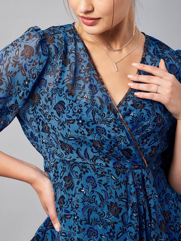 Antheaa Floral Printed V-Neck Tunic With Trousers Co-Ords