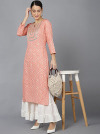KALINI Bandhani Printed Notched Neck Gotta Patti Straight Kurta