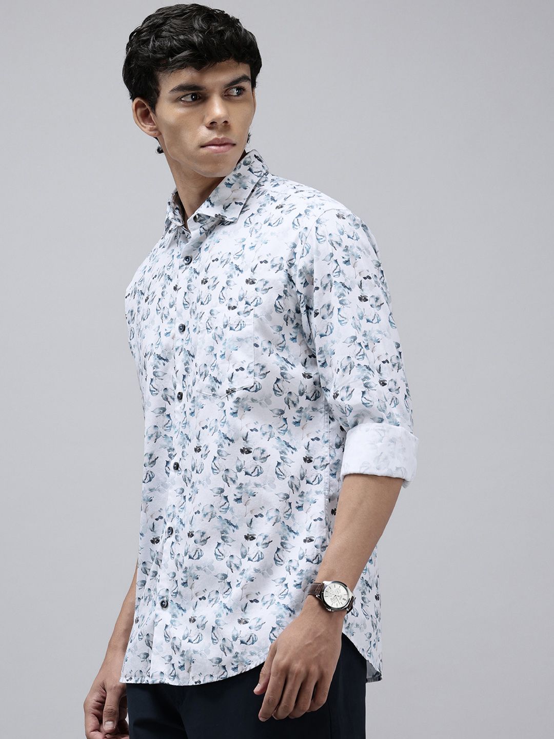 Park Avenue Pure Cotton Slim Fit Floral Printed Shirt