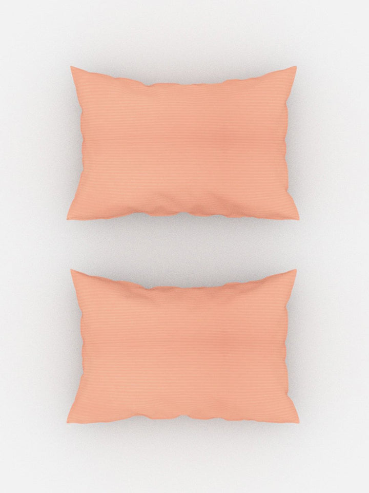 TEAL BY CHUMBAK Peach-Coloured Striped Satin 210 TC Queen Bedsheet With 2 Pillow Covers